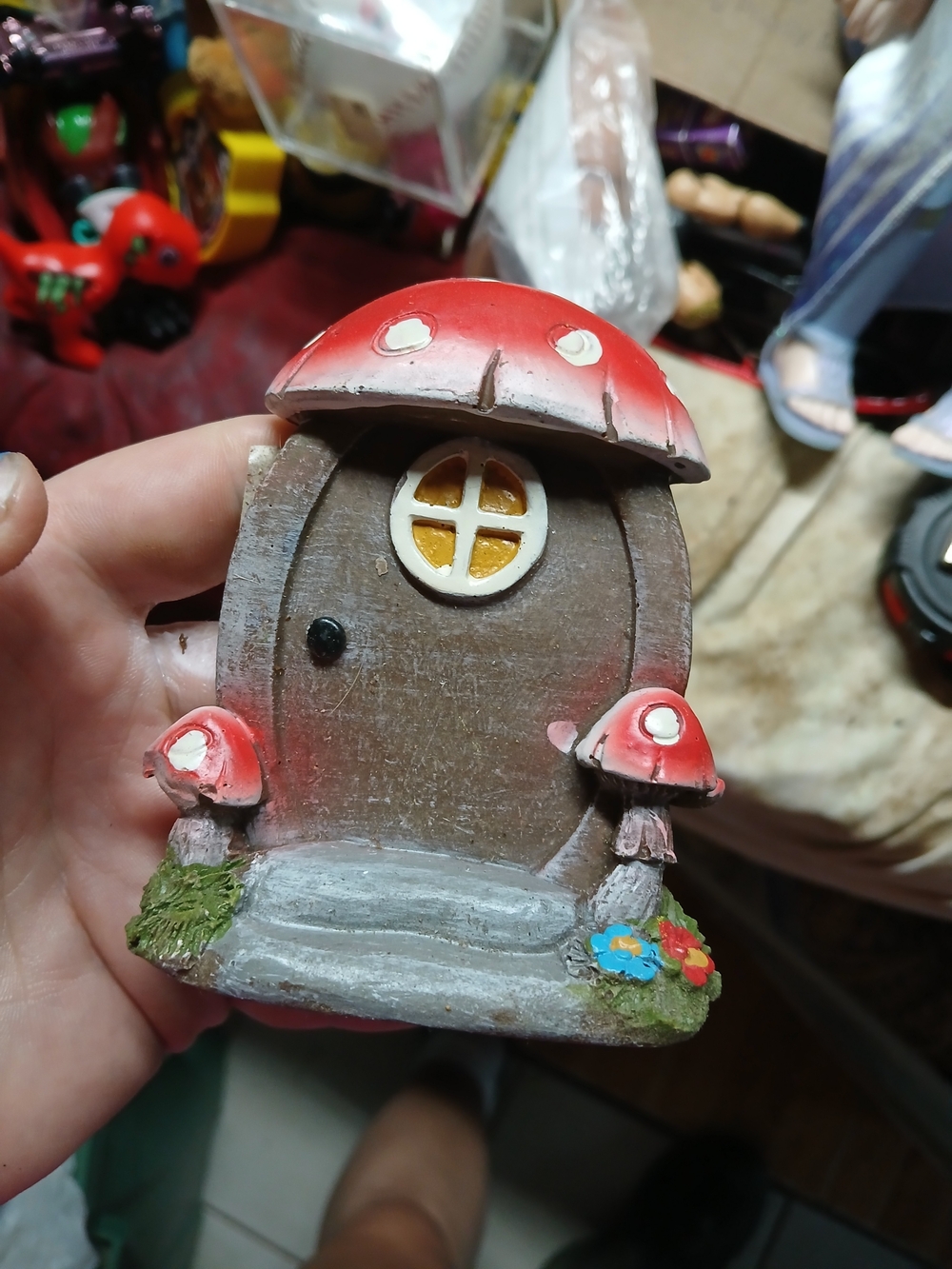 Hand-Painted Red Mushroom Fairy Door Ceramic Ornament